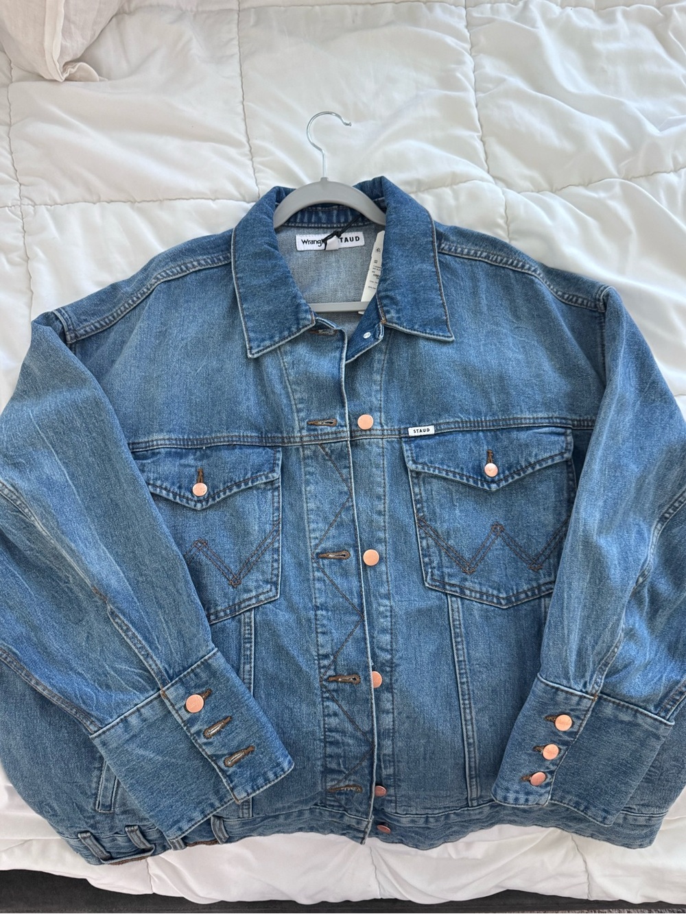 STAUD Wrangler Denim Jacket with Copper Buttons